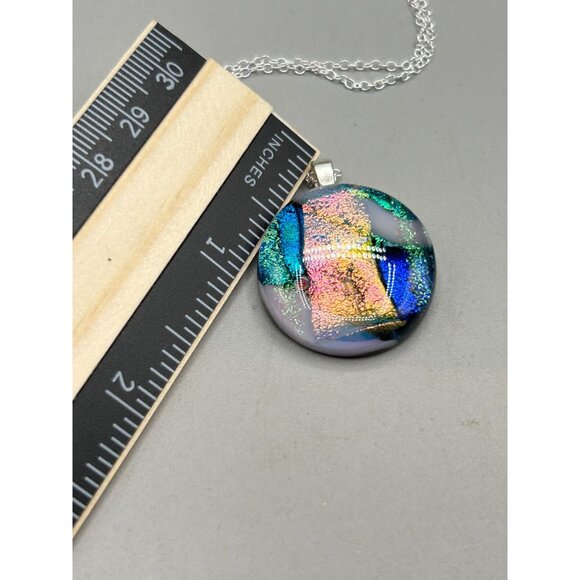 Dichroic Glass Pendant Necklace Art Glass Jewelry One af a Kind Artist Signed - Picture 7 of 7